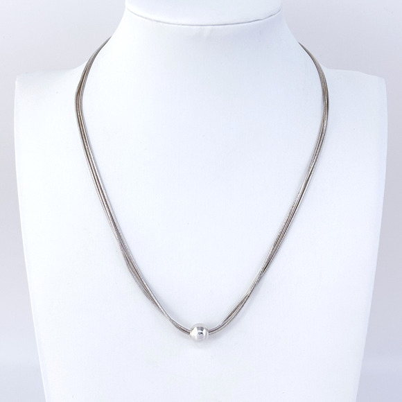 Vintage Italy Sterling Silver Solo Bead Multi-Strand Snake Chain Necklace 16" - Picture 1 of 4